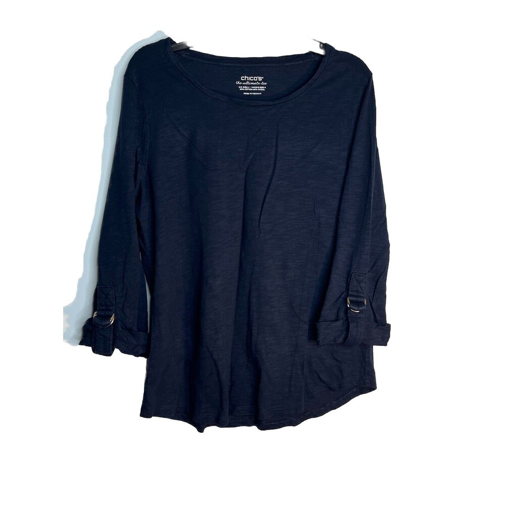 Chicos Dark Navy Blue 3/4  sleeve Print Blouse 0 S